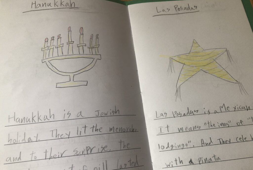 小学3年生の時の社会科の子供のノートから、色んな国のクリスマスのイベントをまとめたページを抜粋した写真です。