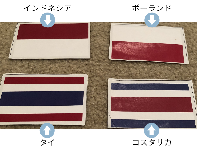 インドネシアとポーランド、タイとコスタリカの国旗は似ていて覚えられません。
