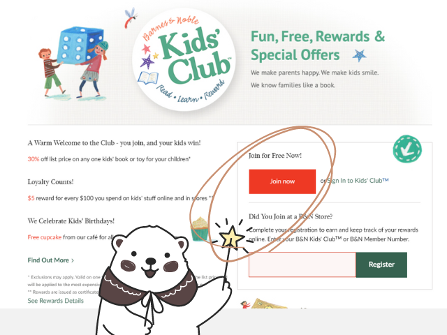 Barnes & Noble Kids Clubのトップページ