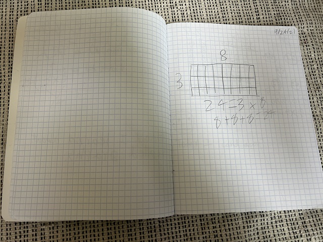 3rd Gradeの時に使っていた算数のノートの写真。