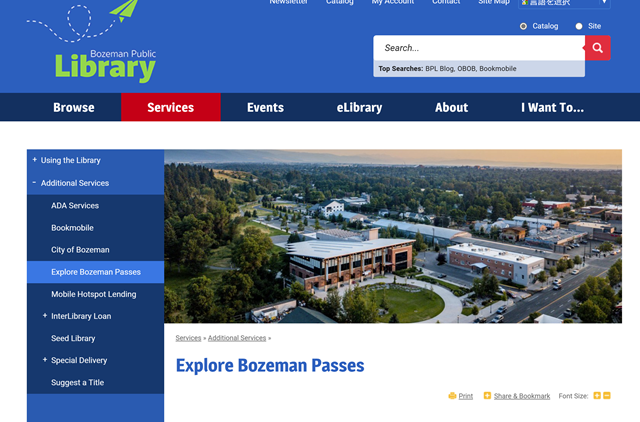 Bozeman LibraryのHPを参照。